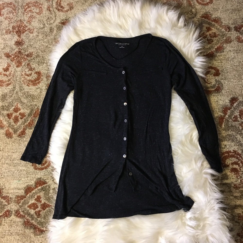 Soft Surroundings Button Down Tee Dark Heathered Gray Size Petite Small